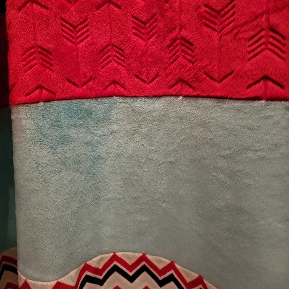 Handmade Minky Elephant Blanket 56x48 Large Plush Throw Navy Red Blue Soft Cozy